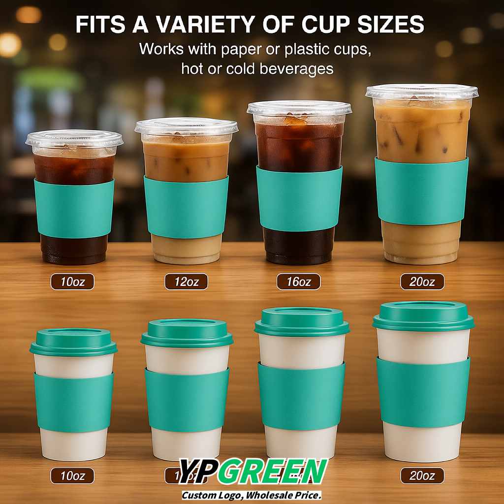 Aquamarine Kraft Paper Coffee Cup Sleeves For 10, 12, 16, 20 oz Paper & Plastic Cups Factory
