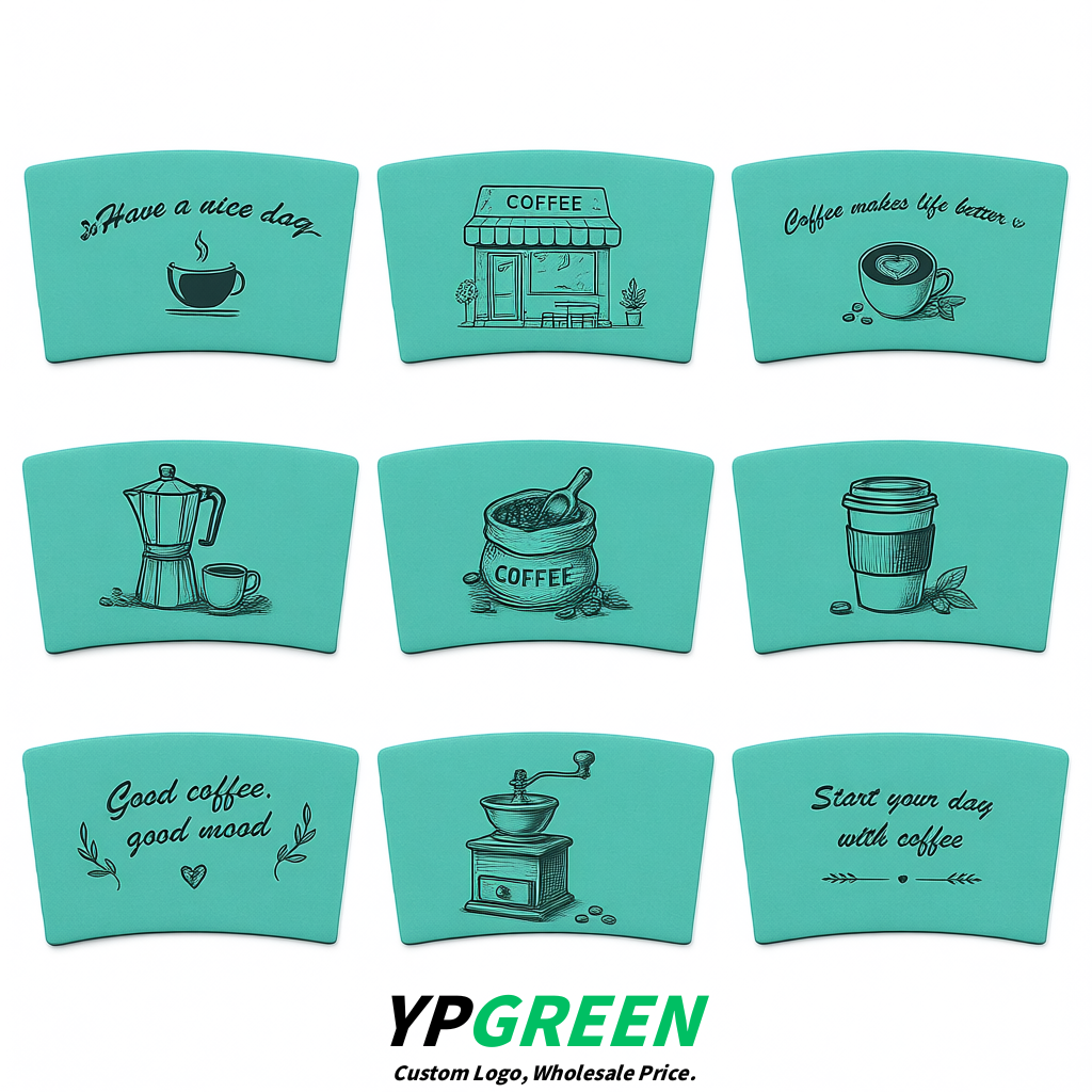 Aquamarine Kraft Paper Coffee Cup Sleeves For 10, 12, 16, 20 oz Paper & Plastic Cups Factory