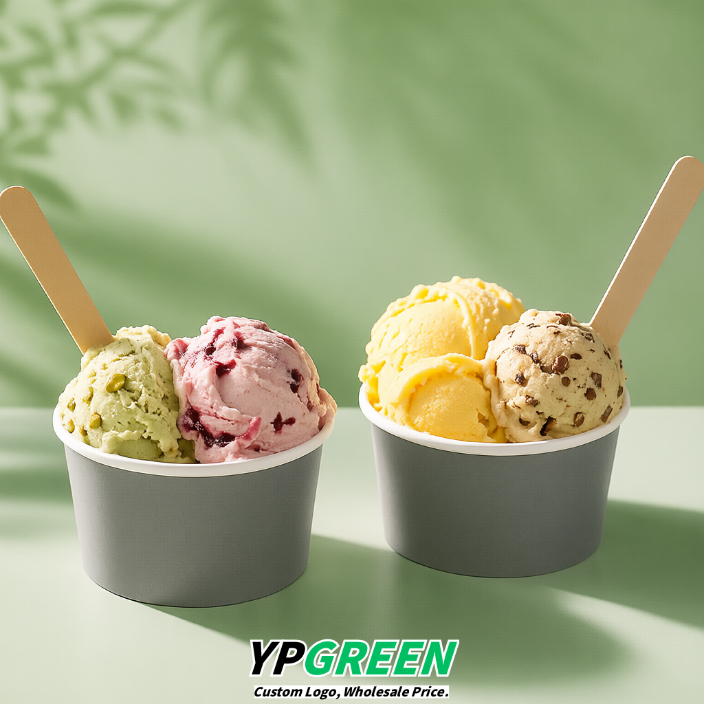 Aurora Gray Paper Gelato Takeaway Cup 2-10oz Disposable Ice Cream Bowls with Lids Factory