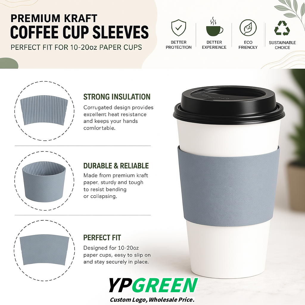 Aurora Gray Kraft Paper Coffee Cup Sleeves For 10, 12, 16, 20 oz Paper & Plastic Cups Factory