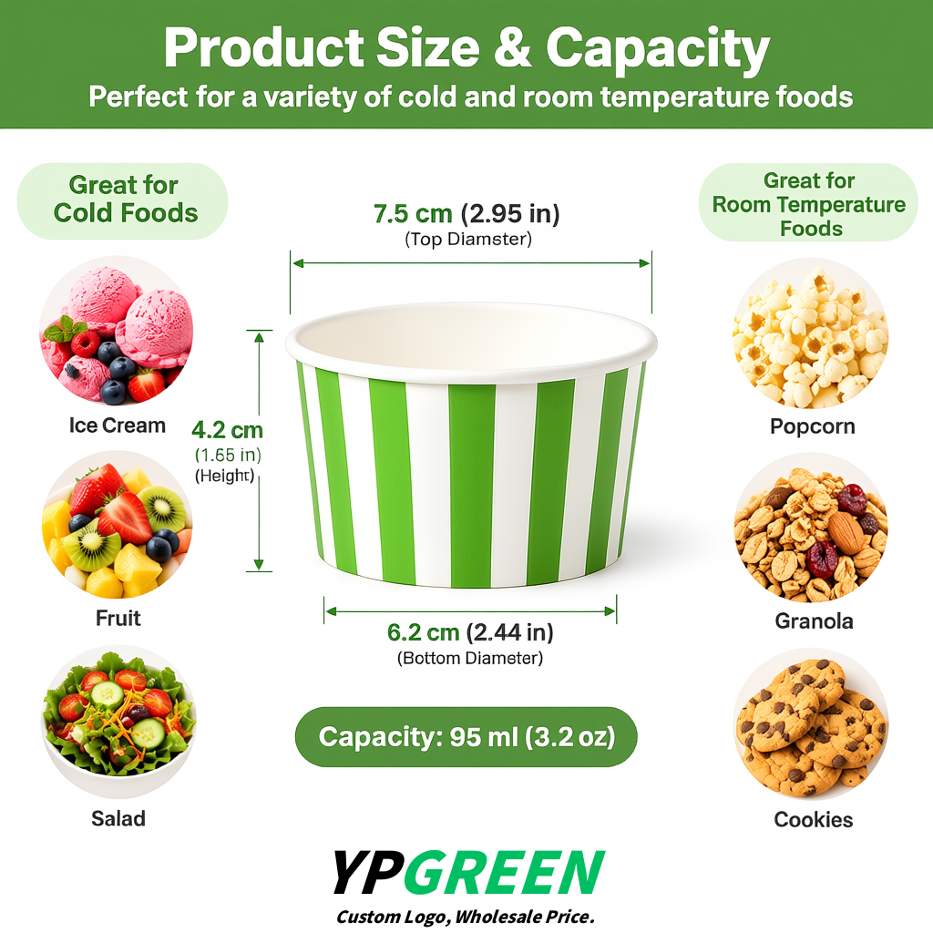 Avocado Green Paper Gelato Takeaway Cup 2-10oz Disposable Ice Cream Bowls with Lids Factory