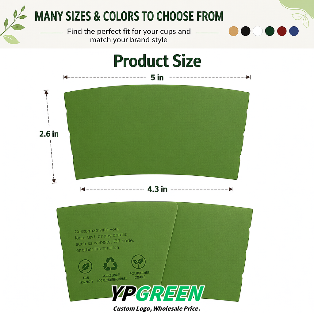 Avocado Green Kraft Paper Coffee Cup Sleeves For 10, 12, 16, 20 oz Paper & Plastic Cups Factory