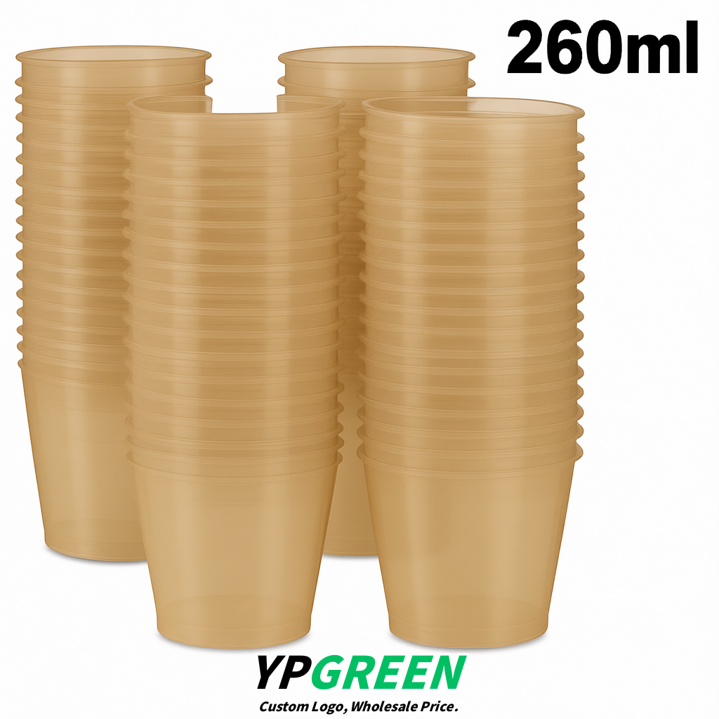 Beige Iced Latte Plastic Cup 260ml Disposable Clear Cup 9.2×5.5×7.1cm