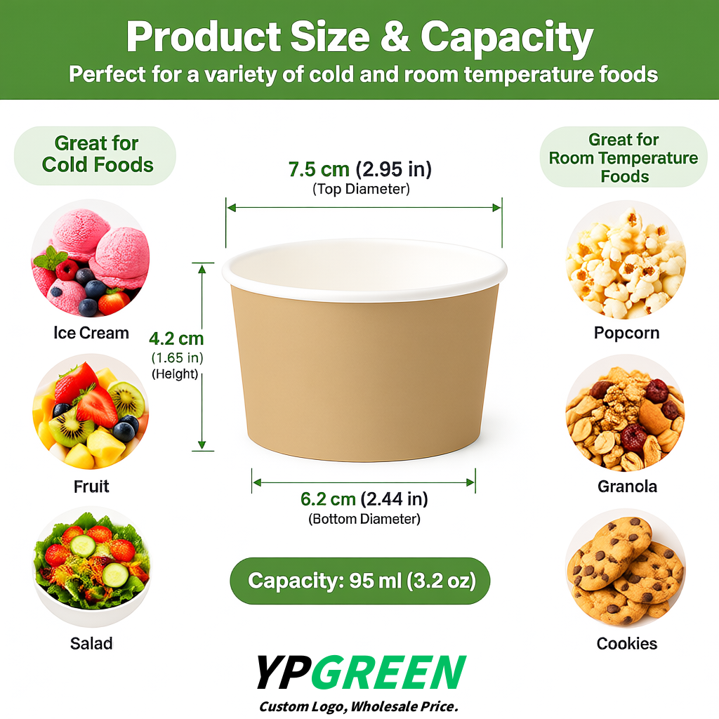 Beige Paper Gelato Takeaway Cup 2-10oz Disposable Ice Cream Bowls with Lids Factory