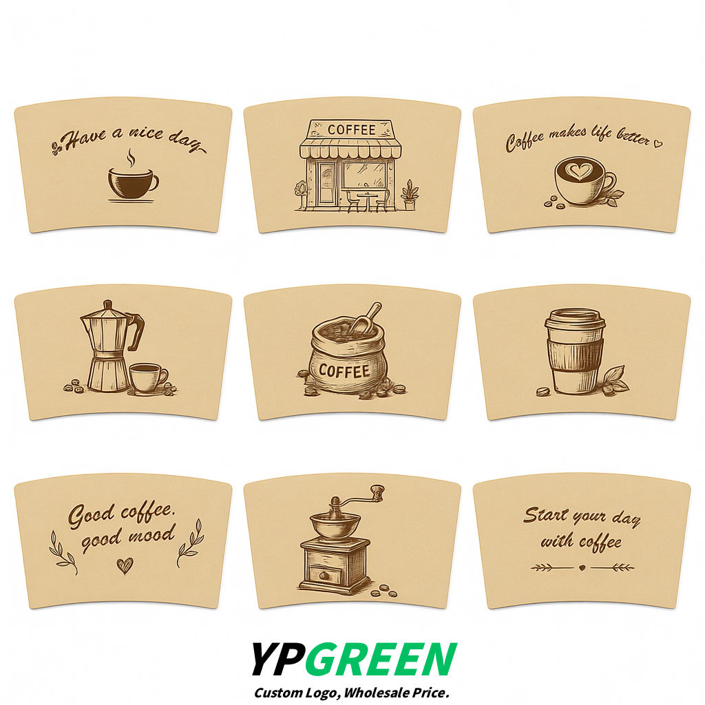 Beige Kraft Paper Coffee Cup Sleeves For 10, 12, 16, 20 oz Paper & Plastic Cups Factory