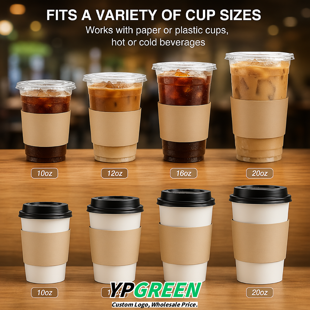 Beige Kraft Paper Coffee Cup Sleeves For 10, 12, 16, 20 oz Paper & Plastic Cups Factory