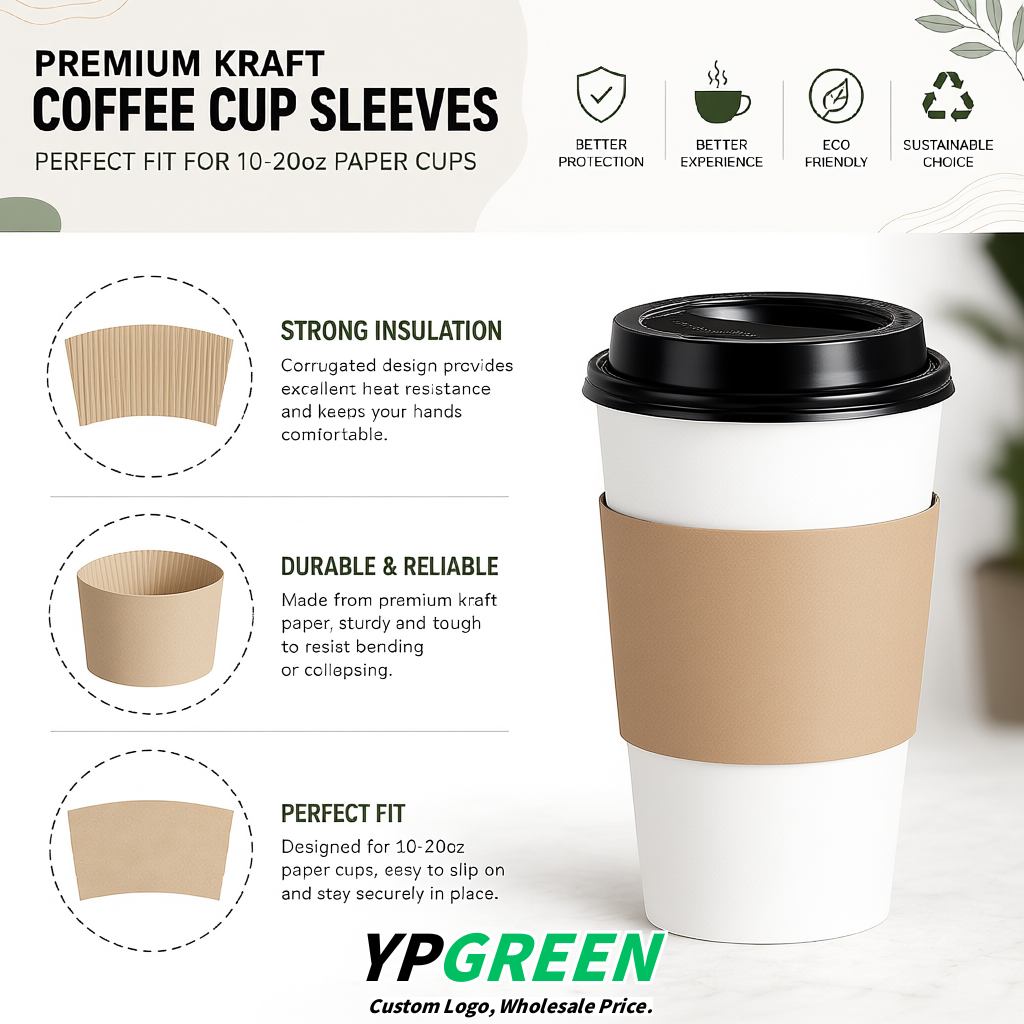Beige Kraft Paper Coffee Cup Sleeves For 10, 12, 16, 20 oz Paper & Plastic Cups Factory