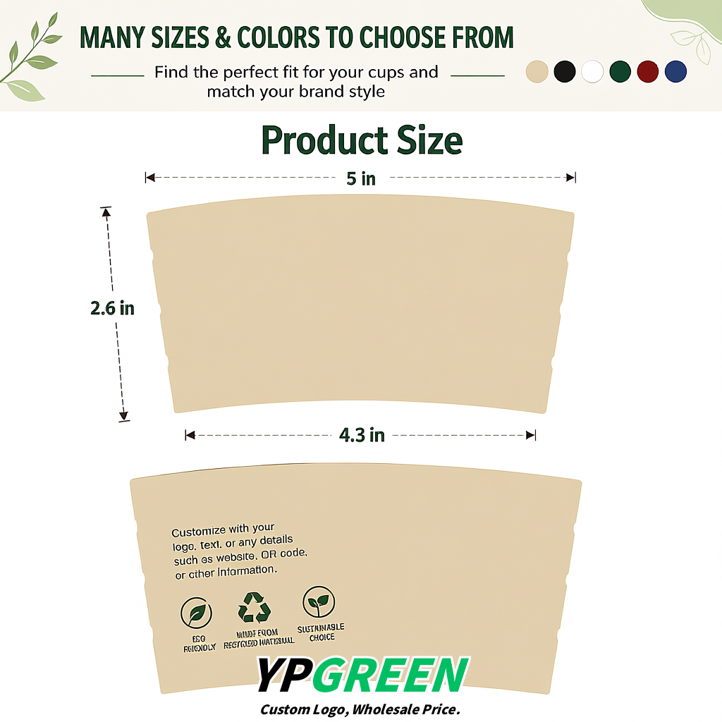 Beige Kraft Paper Coffee Cup Sleeves For 10, 12, 16, 20 oz Paper & Plastic Cups Factory