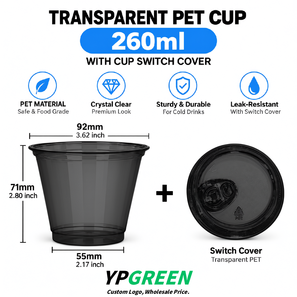 Black Iced Latte Plastic Cup 260ml Disposable Clear Cup 9.2×5.5×7.1cm