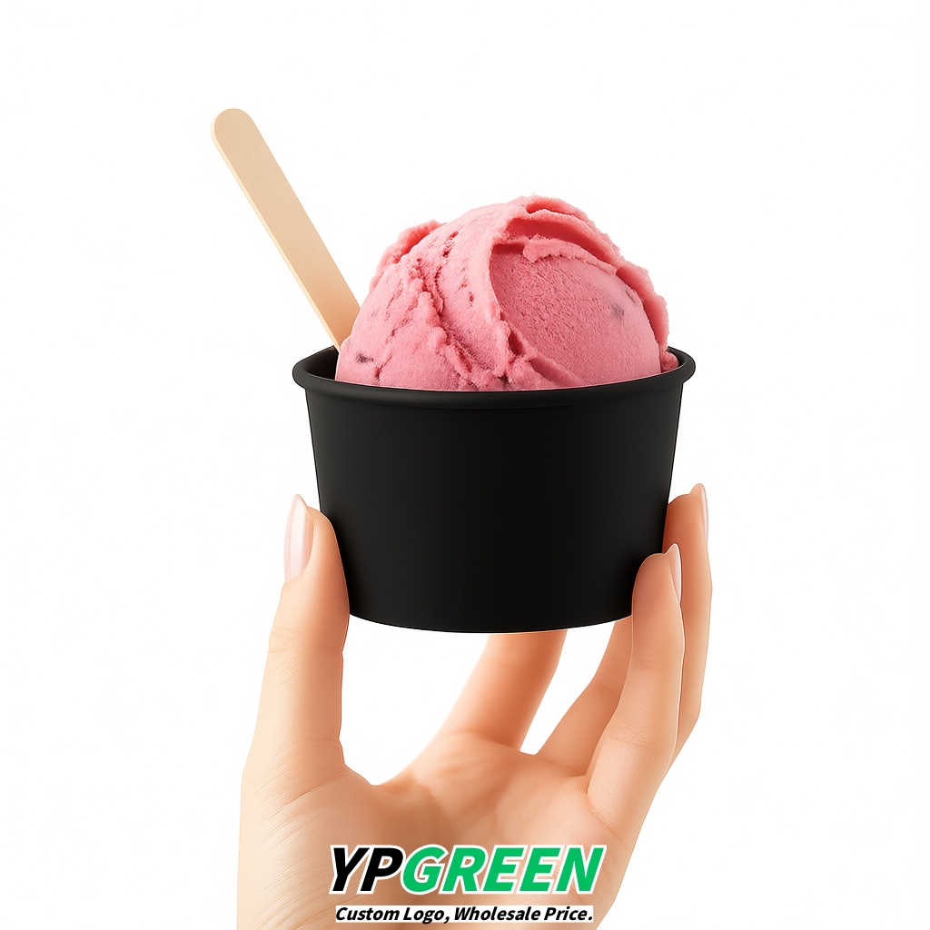 Black Paper Gelato Takeaway Cup 2-10oz Disposable Ice Cream Bowls with Lids Factory Black Paper Gelato Takeaway Cup 2-10oz Disposable Ice Cream Bowls with Lids Factory