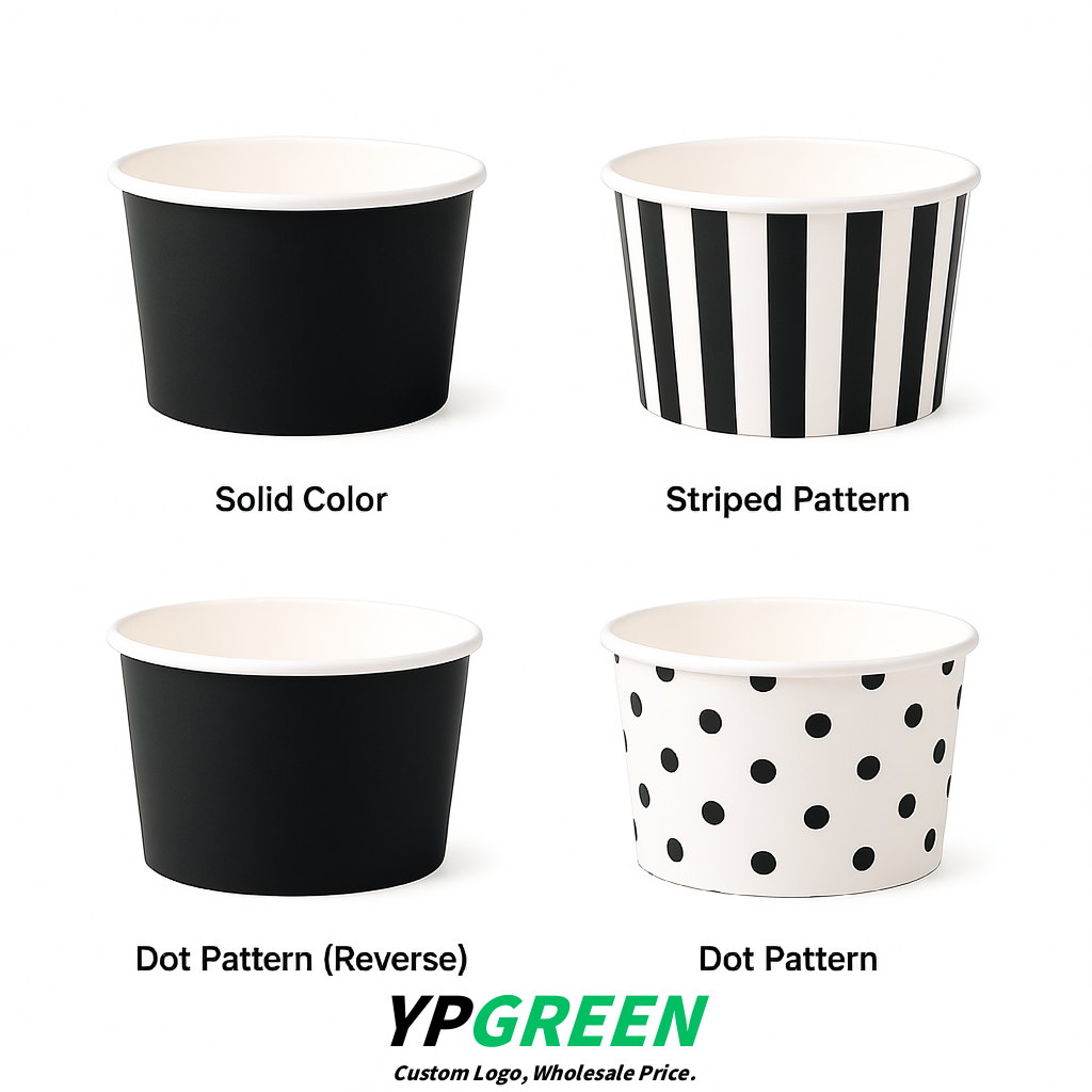 Black Paper Gelato Takeaway Cup 2-10oz Disposable Ice Cream Bowls with Lids Factory