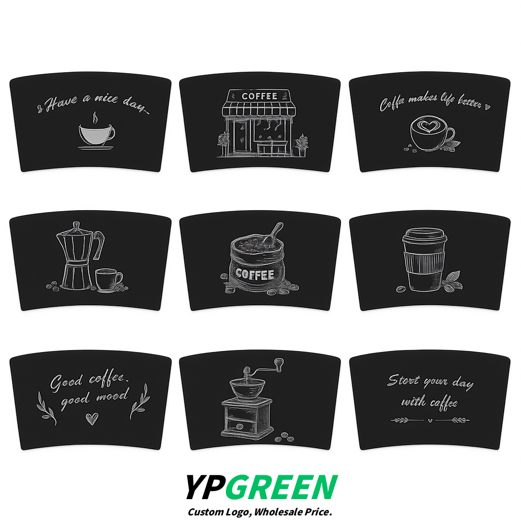 Black Kraft Paper Coffee Cup Sleeves For 10, 12, 16, 20 oz Paper & Plastic Cups Factory