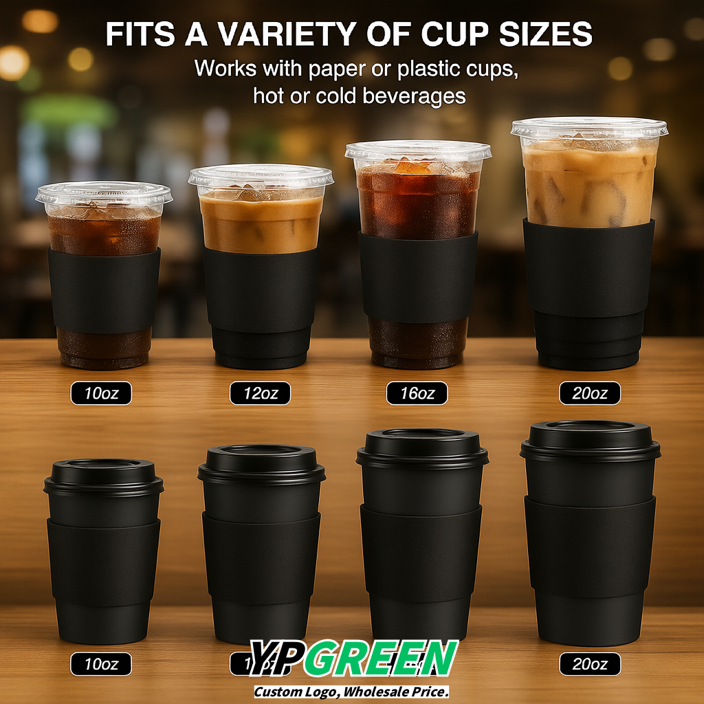 Black Kraft Paper Coffee Cup Sleeves For 10, 12, 16, 20 oz Paper & Plastic Cups Factory