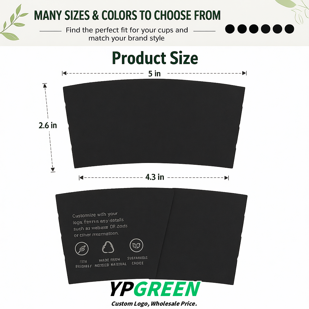Black Kraft Paper Coffee Cup Sleeves For 10, 12, 16, 20 oz Paper & Plastic Cups Factory