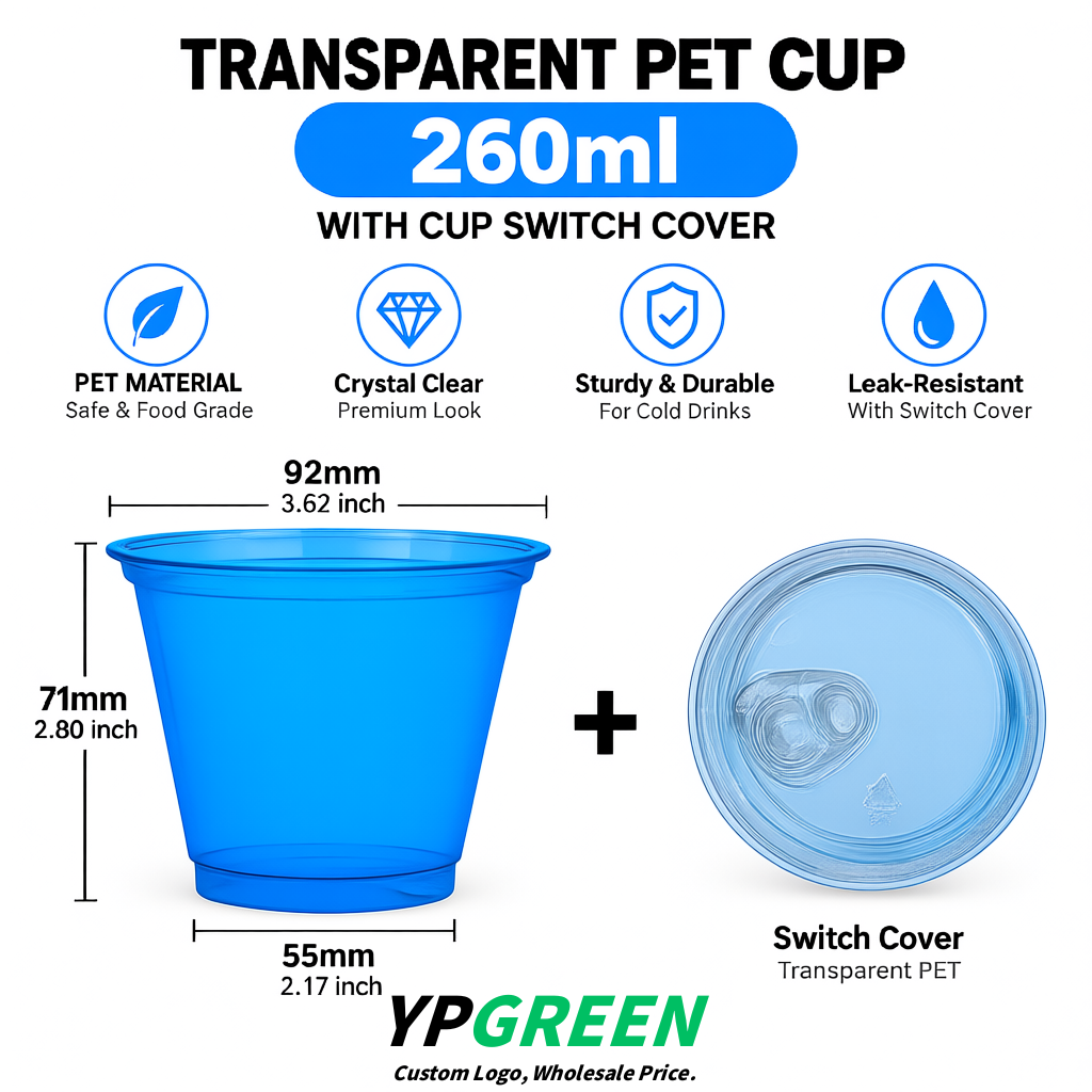 Blue Iced Latte Plastic Cup 260ml Disposable Clear Cup 9.2×5.5×7.1cm