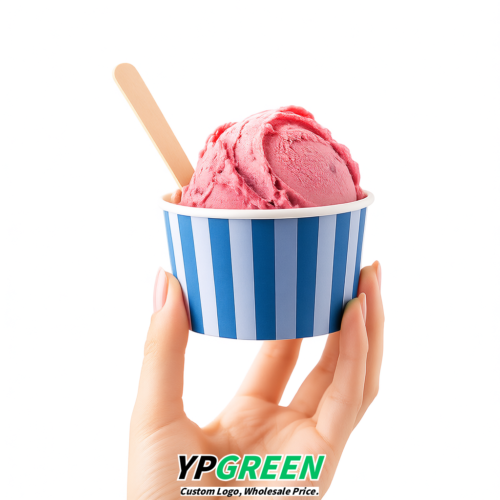 Blue Paper Gelato Takeaway Cup 2-10oz Disposable Ice Cream Bowls with Lids Factory