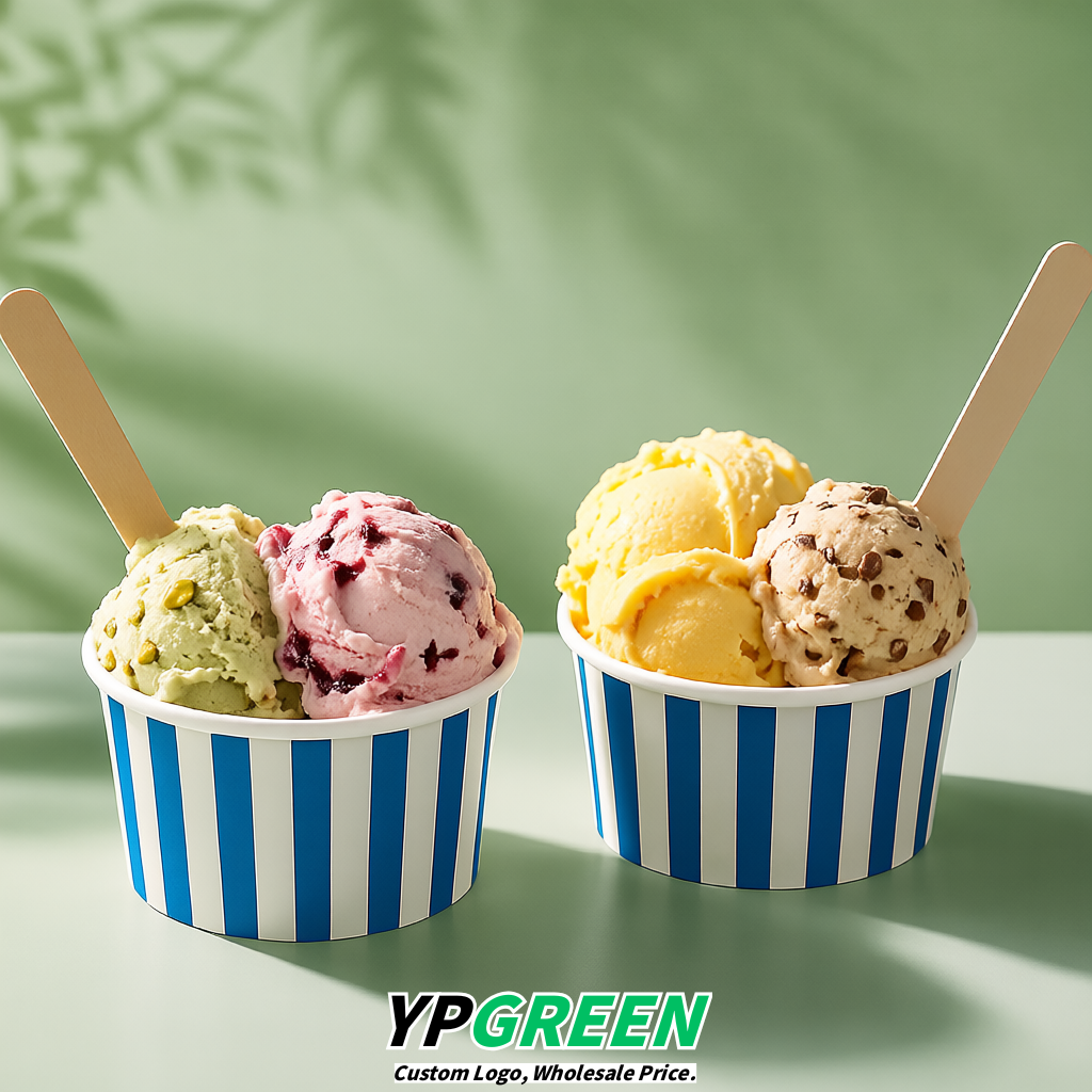 Blue Paper Gelato Takeaway Cup 2-10oz Disposable Ice Cream Bowls with Lids Factory