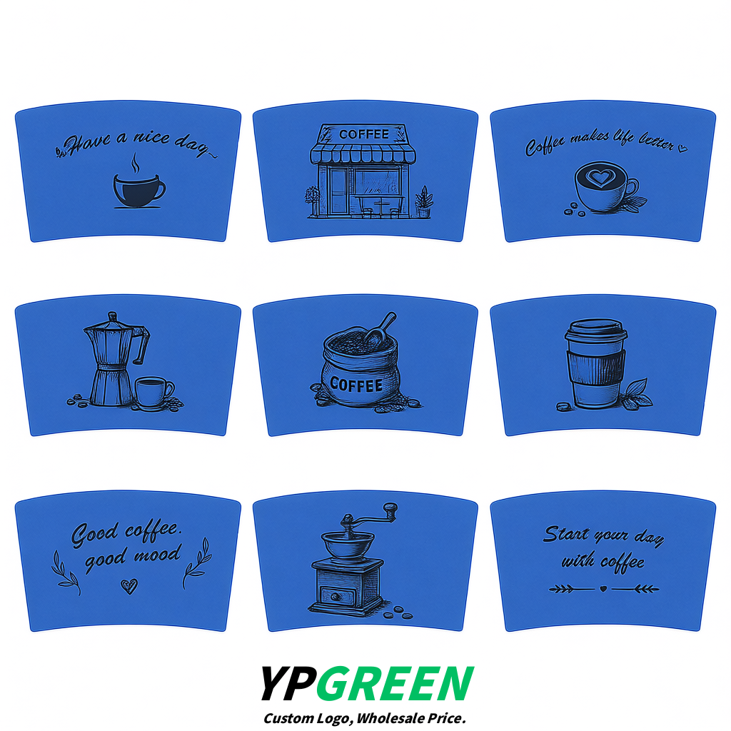 Blue Kraft Paper Coffee Cup Sleeves For 10, 12, 16, 20 oz Paper & Plastic Cups Factory