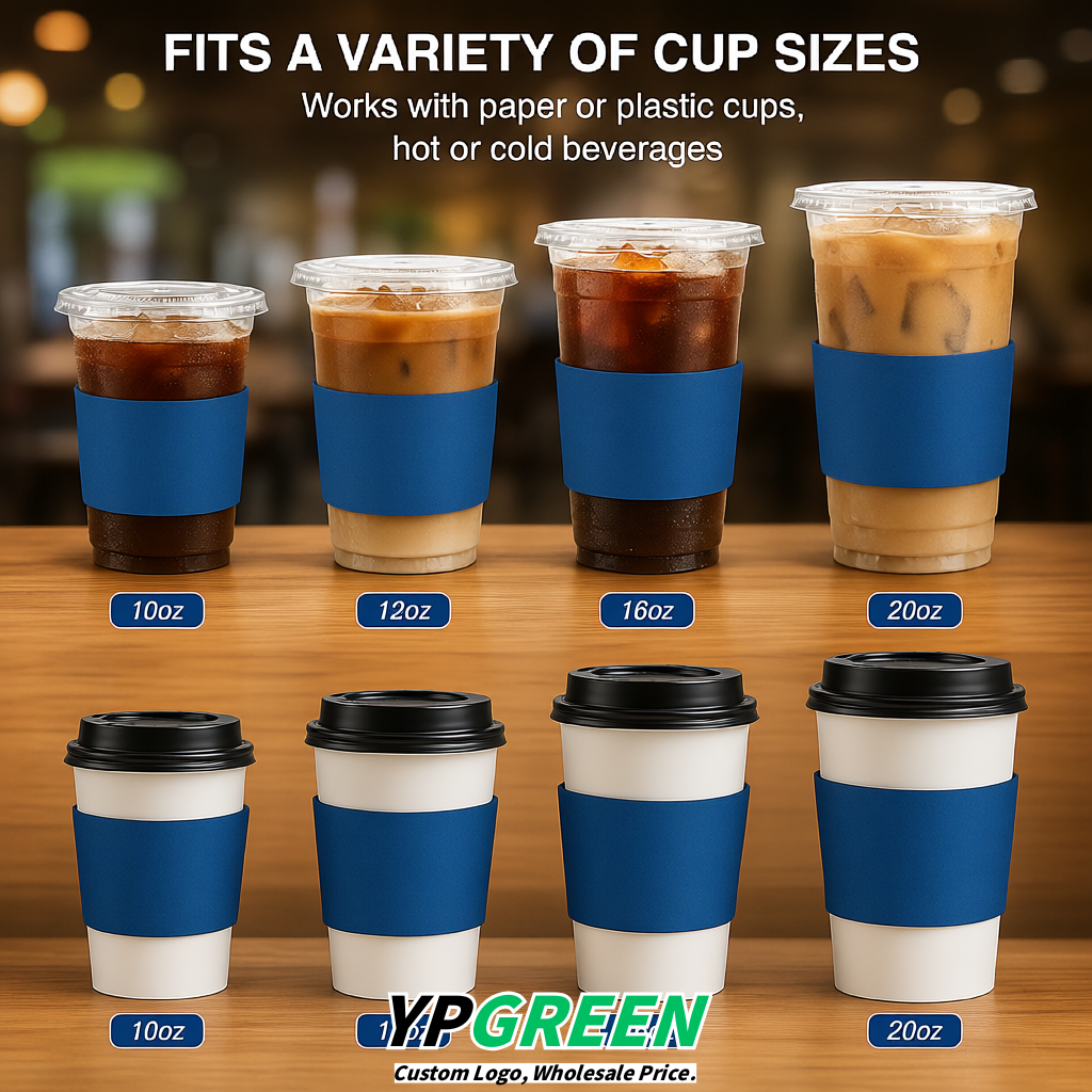 Blue Kraft Paper Coffee Cup Sleeves For 10, 12, 16, 20 oz Paper & Plastic Cups Factory