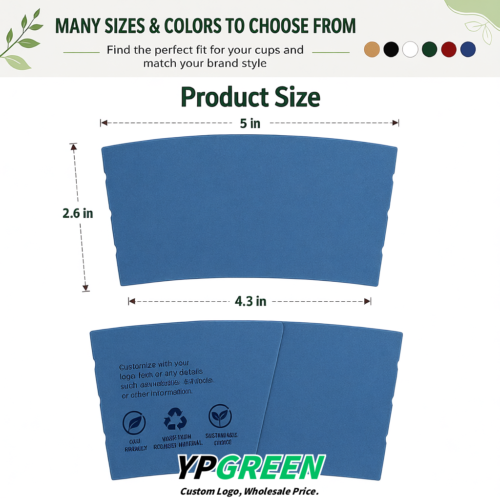 Blue Kraft Paper Coffee Cup Sleeves For 10, 12, 16, 20 oz Paper & Plastic Cups Factory