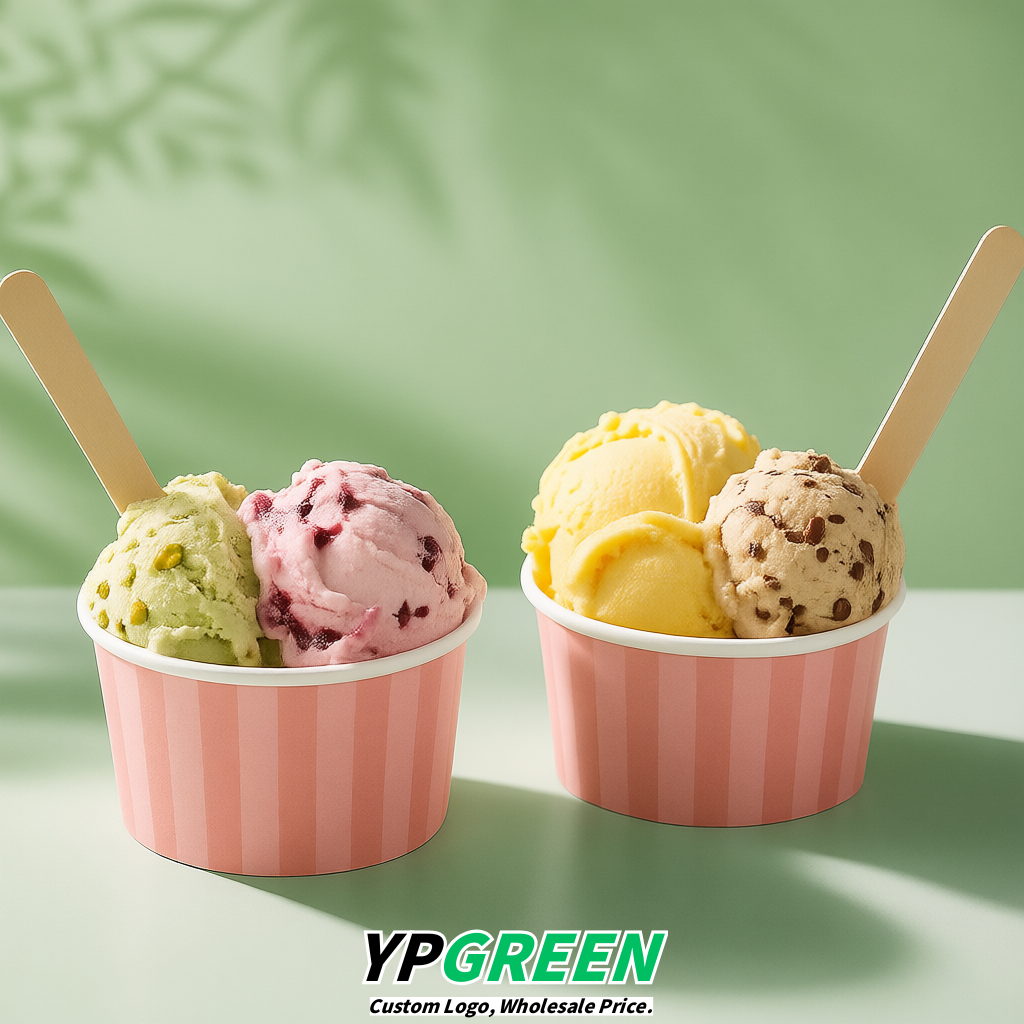 Blush Paper Gelato Takeaway Cup 2-10oz Disposable Ice Cream Bowls with Lids Factory