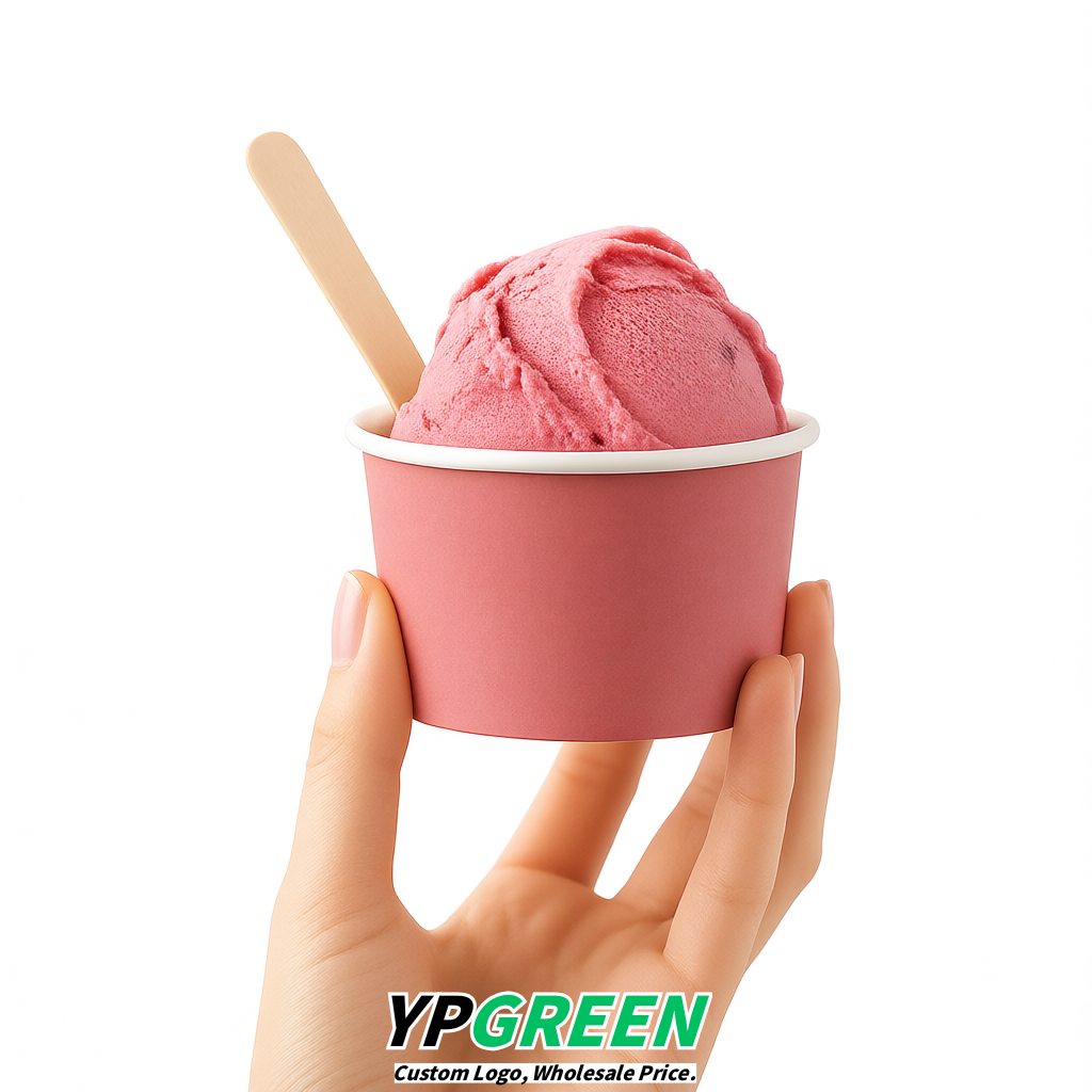 Blush Paper Gelato Takeaway Cup 2-10oz Disposable Ice Cream Bowls with Lids Factory