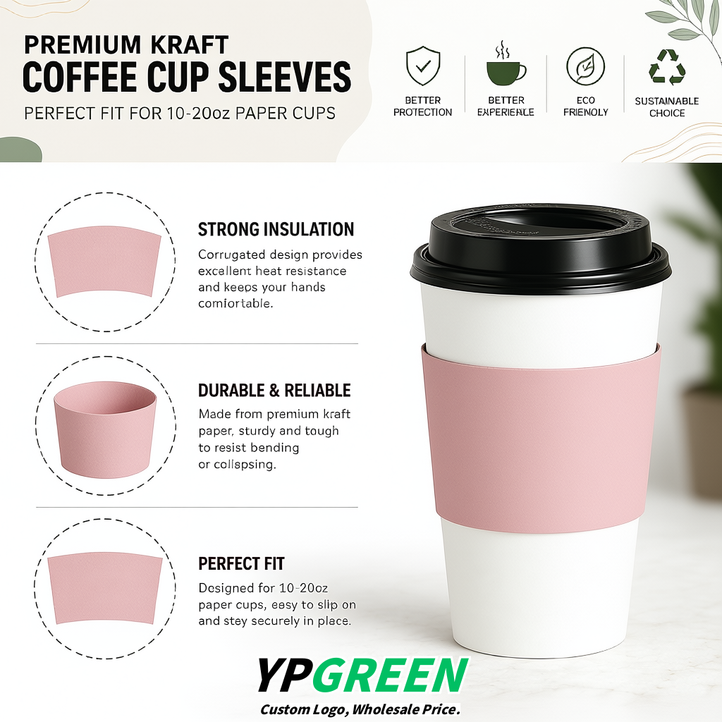 Blush Kraft Paper Coffee Cup Sleeves For 10, 12, 16, 20 oz Paper & Plastic Cups Factory