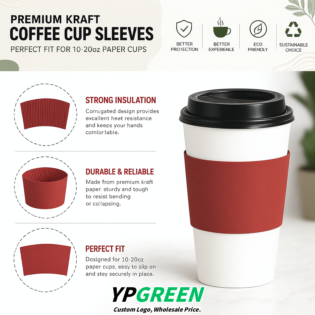 Brick Red Kraft Paper Coffee Cup Sleeves For 10, 12, 16, 20 oz Paper & Plastic Cups Factory