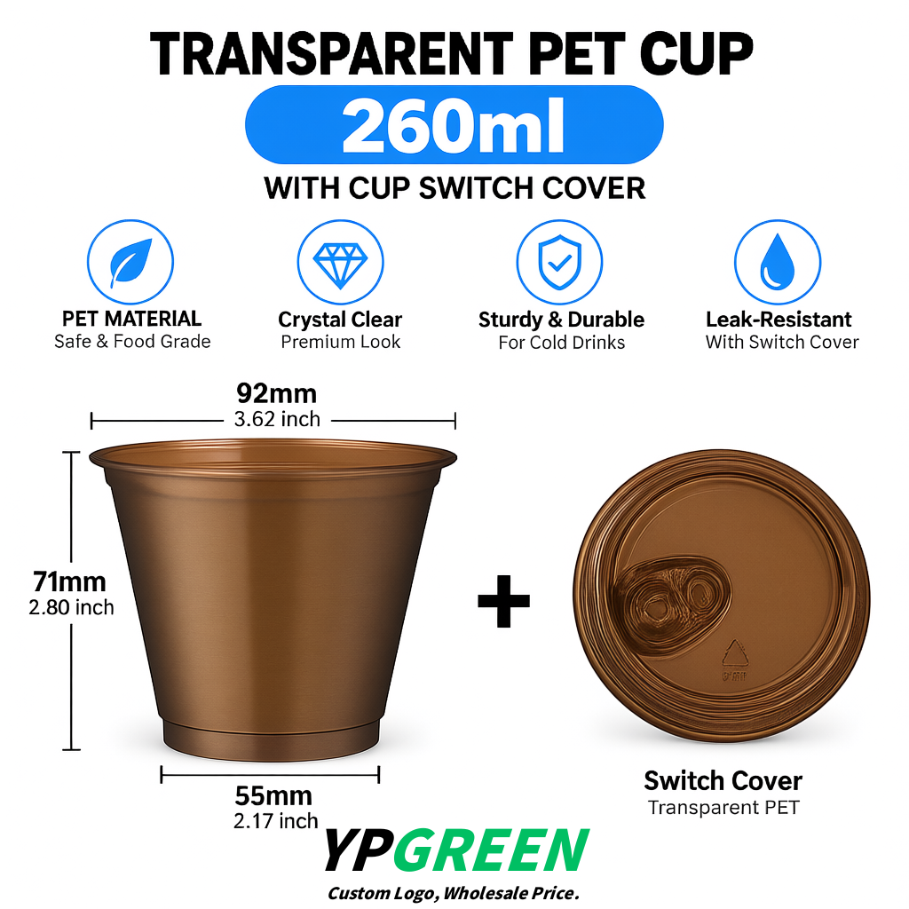 Bronze Iced Latte Plastic Cup 260ml Disposable Clear Cup 9.2×5.5×7.1cm