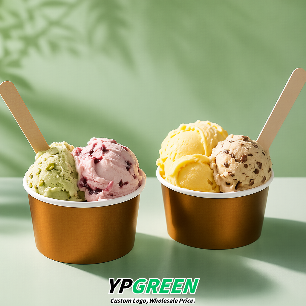 Bronze Paper Gelato Takeaway Cup 2-10oz Disposable Ice Cream Bowls with Lids Factory