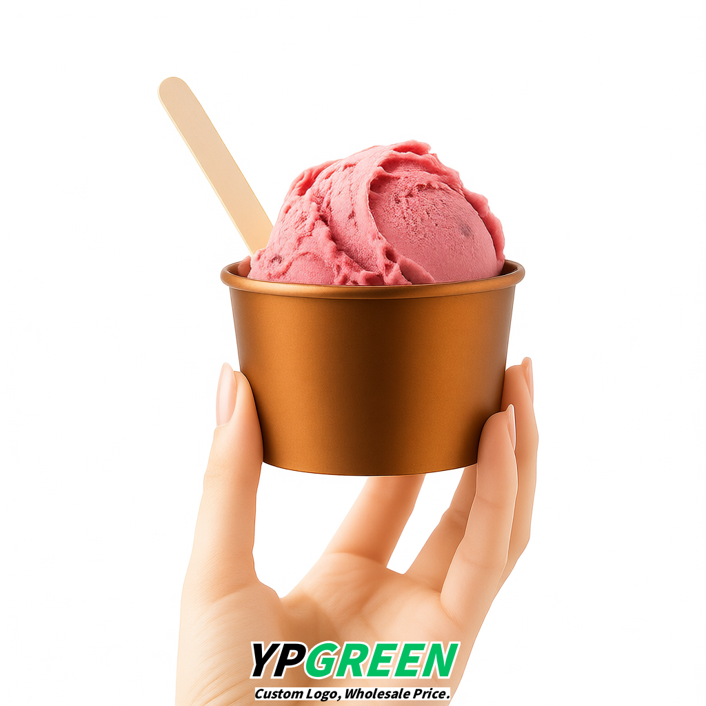 Bronze Paper Gelato Takeaway Cup 2-10oz Disposable Ice Cream Bowls with Lids Factory