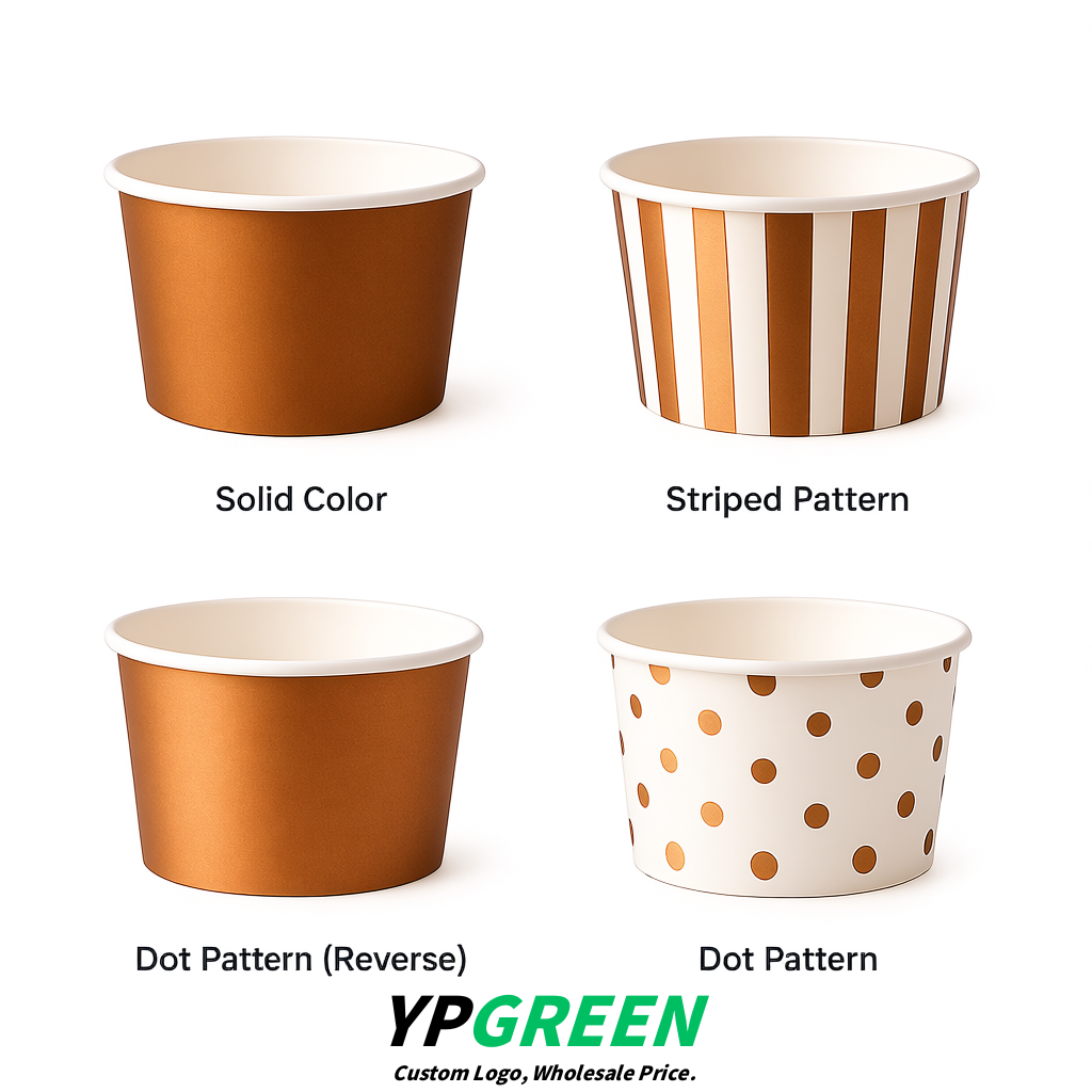 Bronze Paper Gelato Takeaway Cup 2-10oz Disposable Ice Cream Bowls with Lids Factory