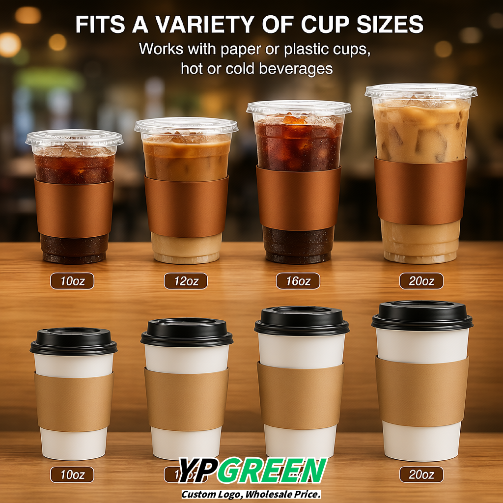 Bronze Kraft Paper Coffee Cup Sleeves For 10, 12, 16, 20 oz Paper & Plastic Cups Factory