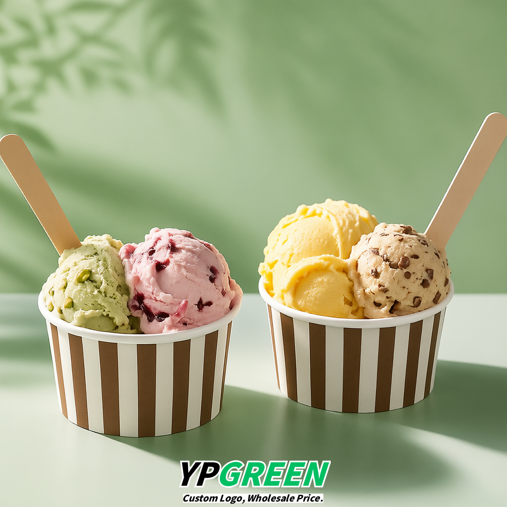 Brown Paper Gelato Takeaway Cup 2-10oz Disposable Ice Cream Bowls with Lids Factory