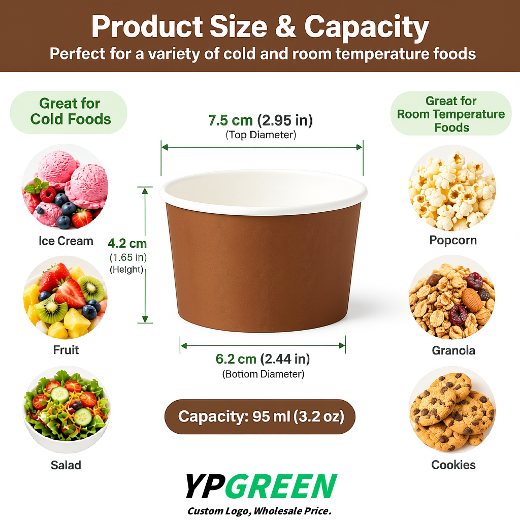 Brown Paper Gelato Takeaway Cup 2-10oz Disposable Ice Cream Bowls with Lids Factory