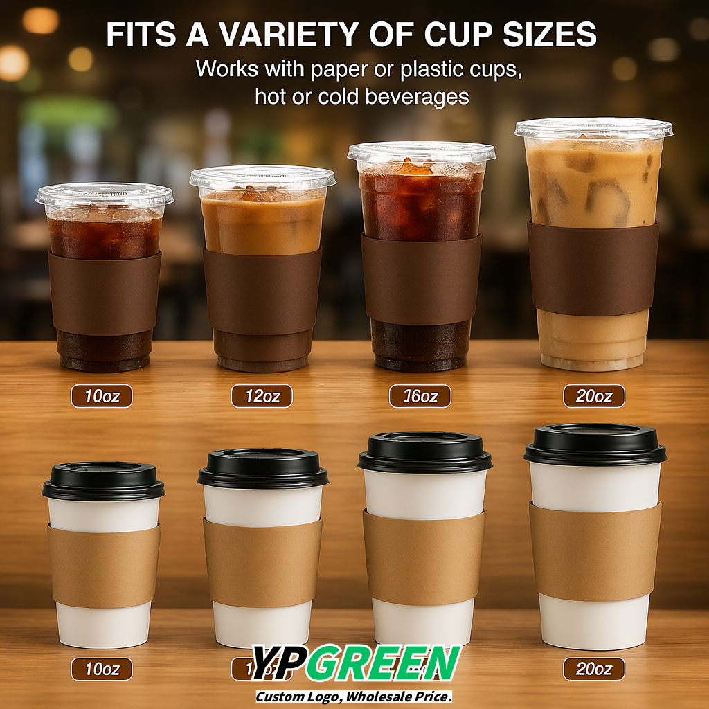 Brown Kraft Paper Coffee Cup Sleeves For 10, 12, 16, 20 oz Paper & Plastic Cups Factory