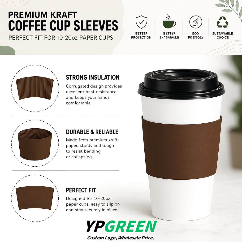 Brown Kraft Paper Coffee Cup Sleeves For 10, 12, 16, 20 oz Paper & Plastic Cups Factory
