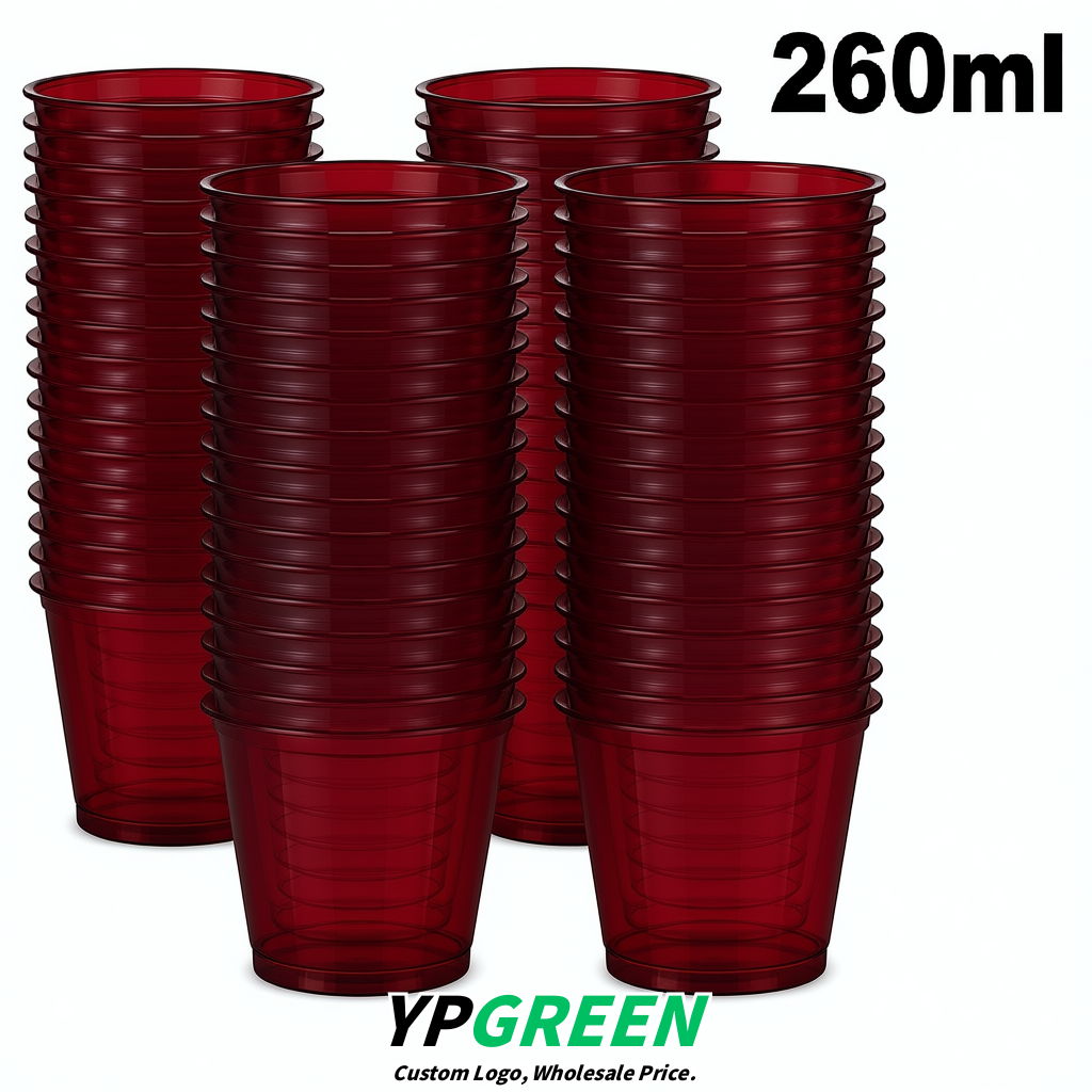 Burgundy Iced Latte Plastic Cup 260ml Disposable Clear Cup 9.2×5.5×7.1cm