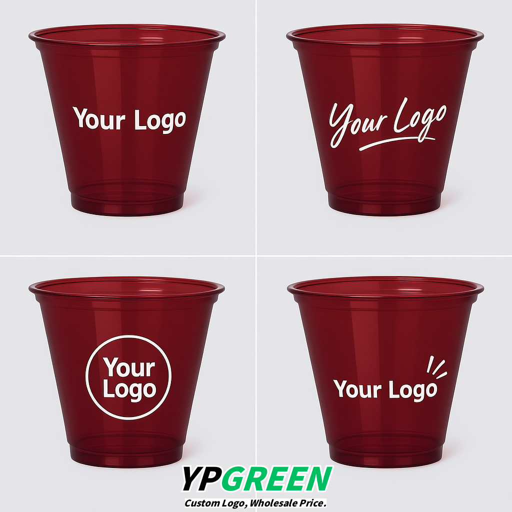 Burgundy Iced Latte Plastic Cup 260ml Disposable Clear Cup 9.2×5.5×7.1cm