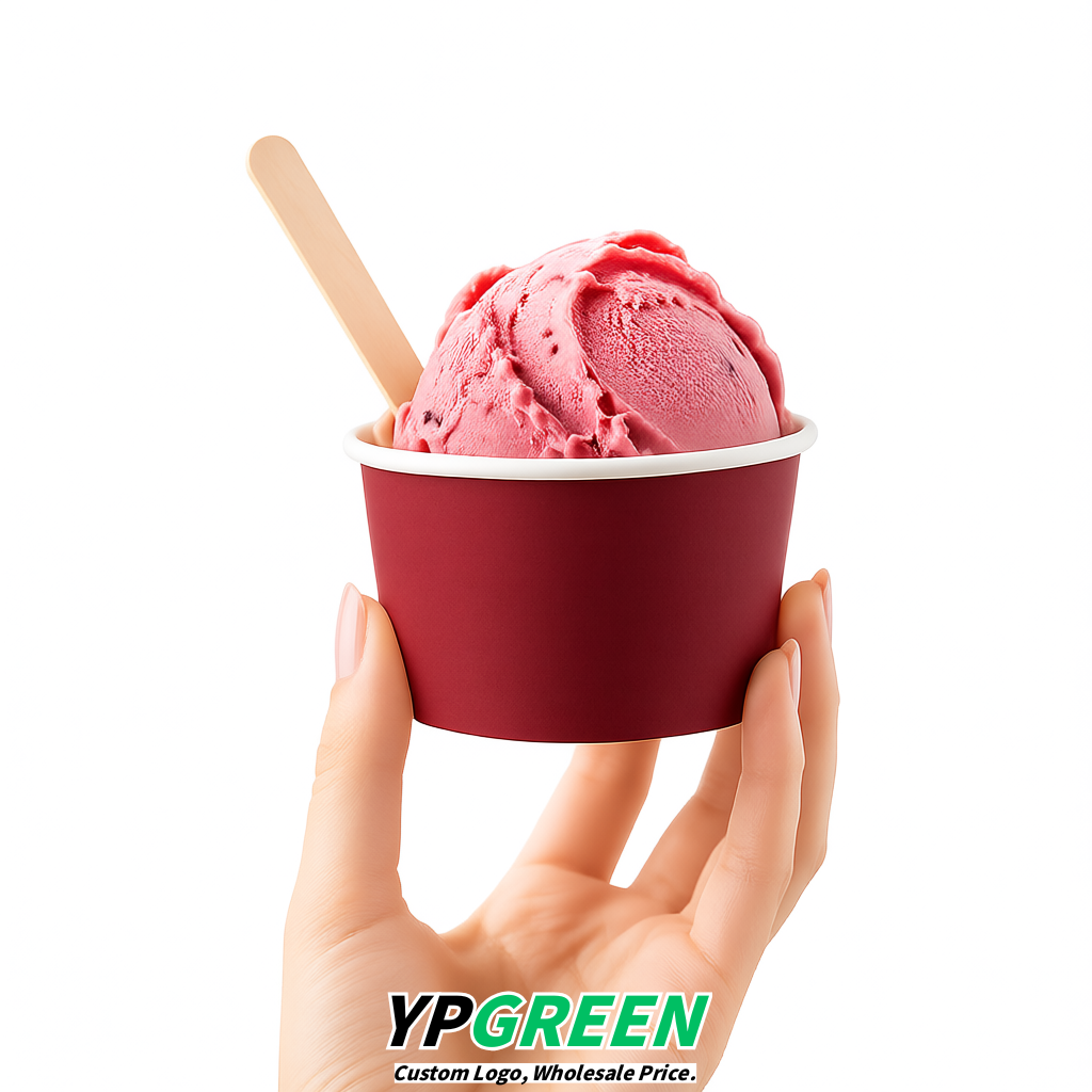 Burgundy Paper Gelato Takeaway Cup 2-10oz Disposable Ice Cream Bowls with Lids Factory