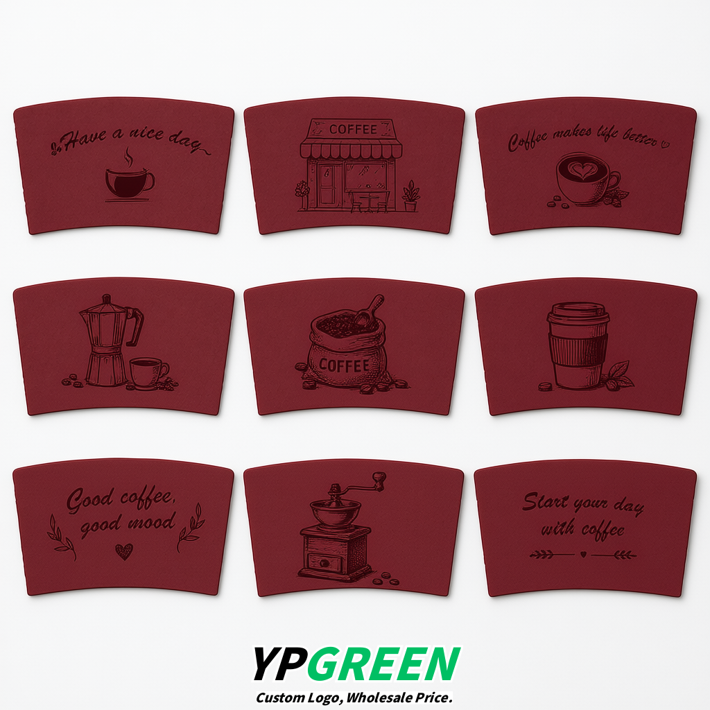 Burgundy Kraft Paper Coffee Cup Sleeves For 10, 12, 16, 20 oz Paper & Plastic Cups Factory