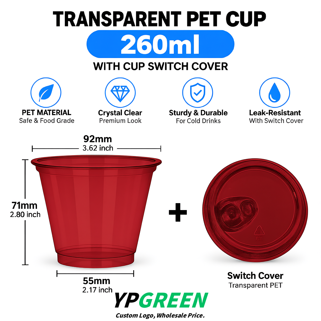 Carmine Iced Latte Plastic Cup 260ml Disposable Clear Cup 9.2×5.5×7.1cm