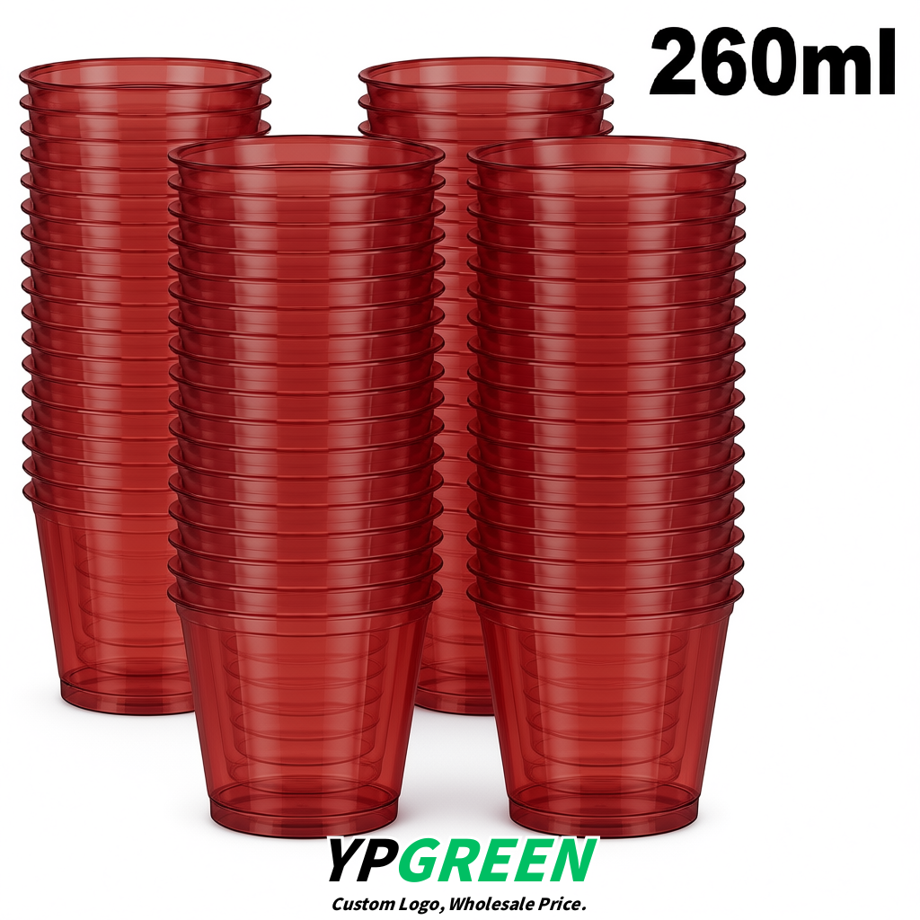 Carmine Iced Latte Plastic Cup 260ml Disposable Clear Cup 9.2×5.5×7.1cm