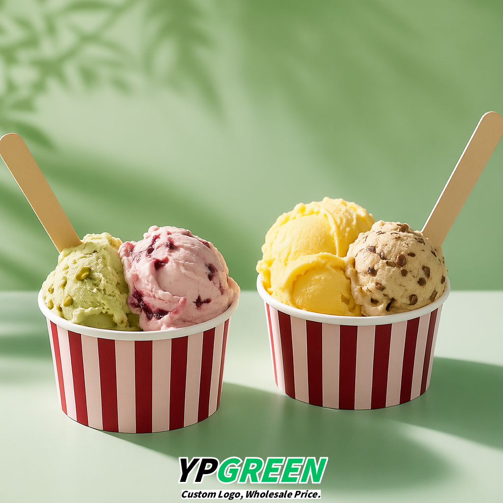 Carmine Paper Gelato Takeaway Cup 2-10oz Disposable Ice Cream Bowls with Lids Factory