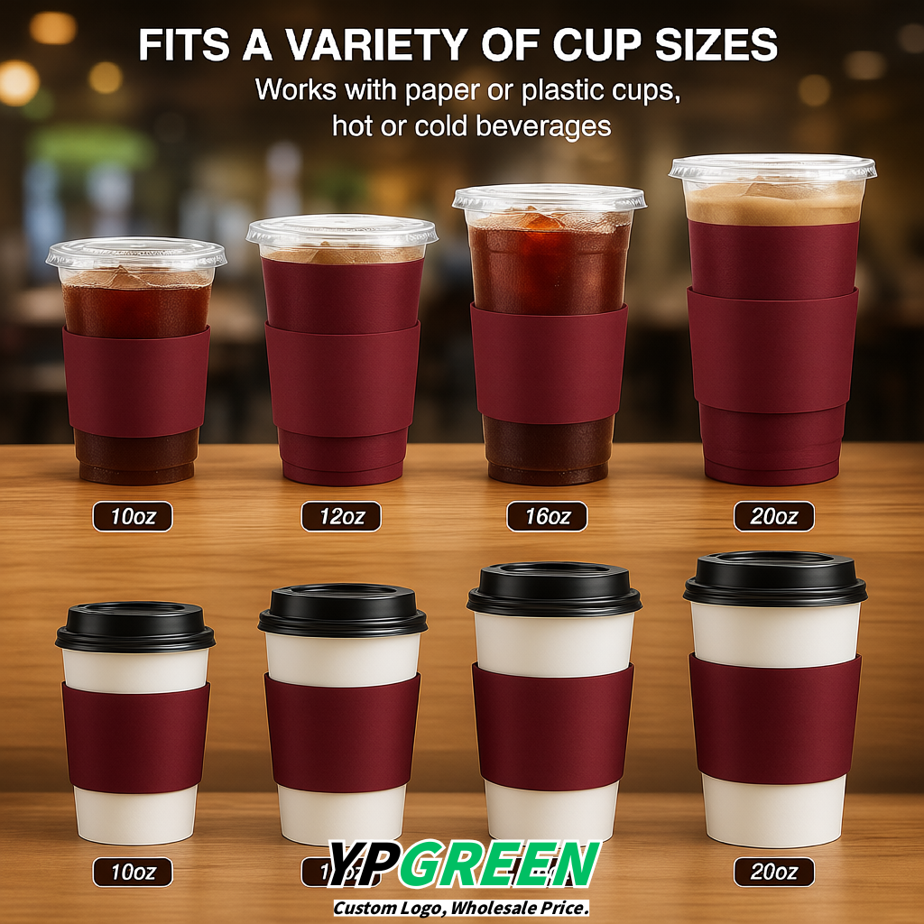 Carmine Kraft Paper Coffee Cup Sleeves For 10, 12, 16, 20 oz Paper & Plastic Cups Factory