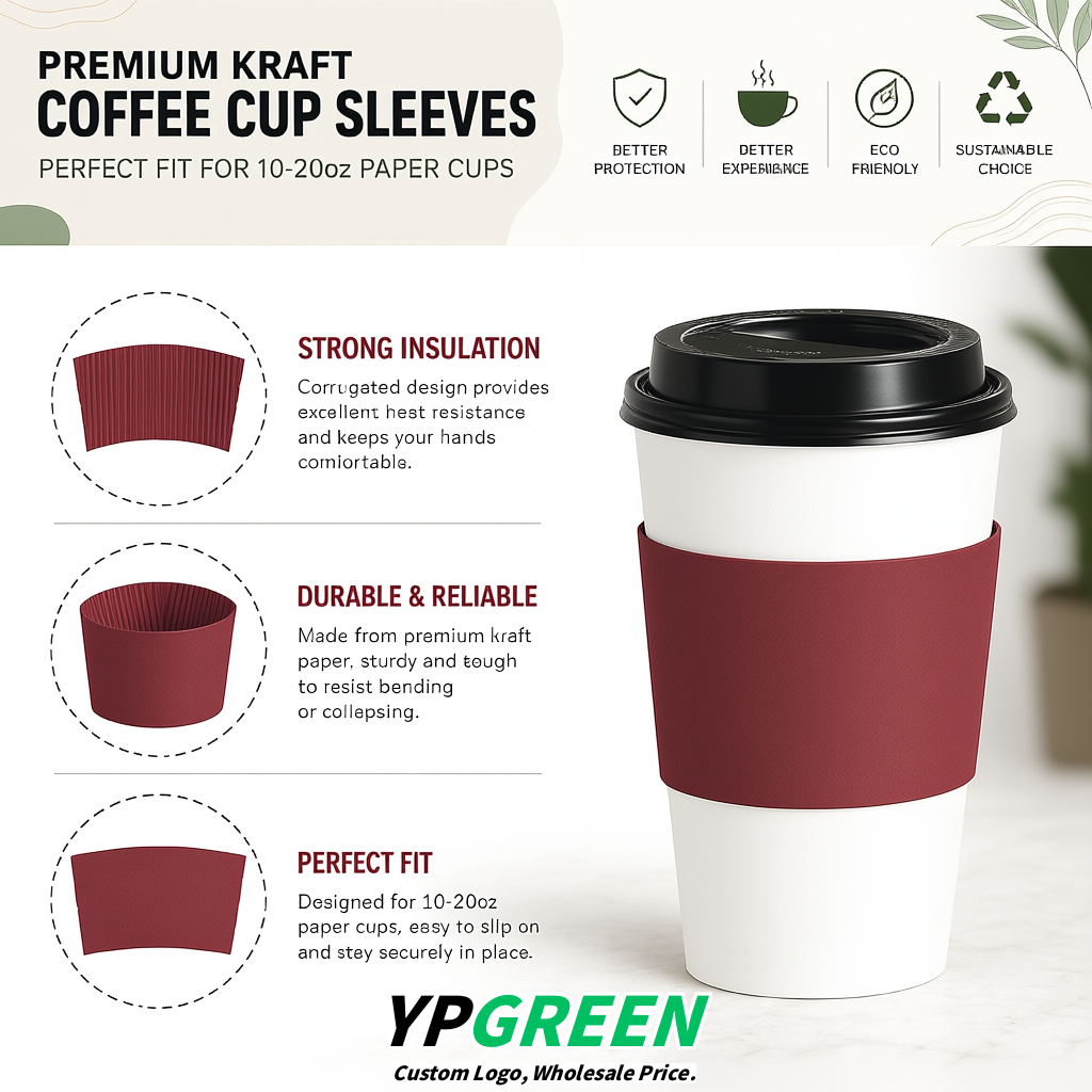 Carmine Kraft Paper Coffee Cup Sleeves For 10, 12, 16, 20 oz Paper & Plastic Cups Factory