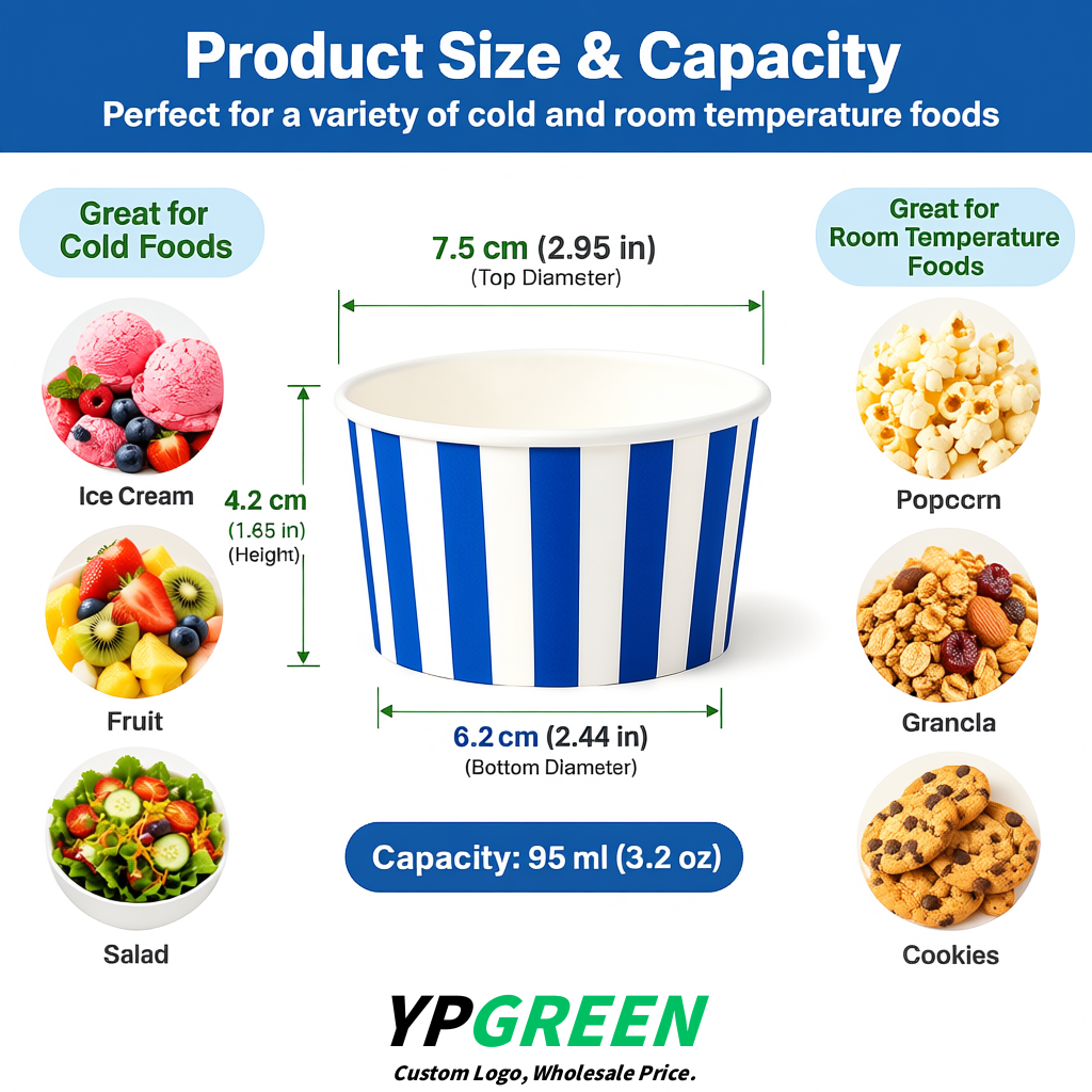 Cerulean Paper Gelato Takeaway Cup 2-10oz Disposable Ice Cream Bowls with Lids Factory