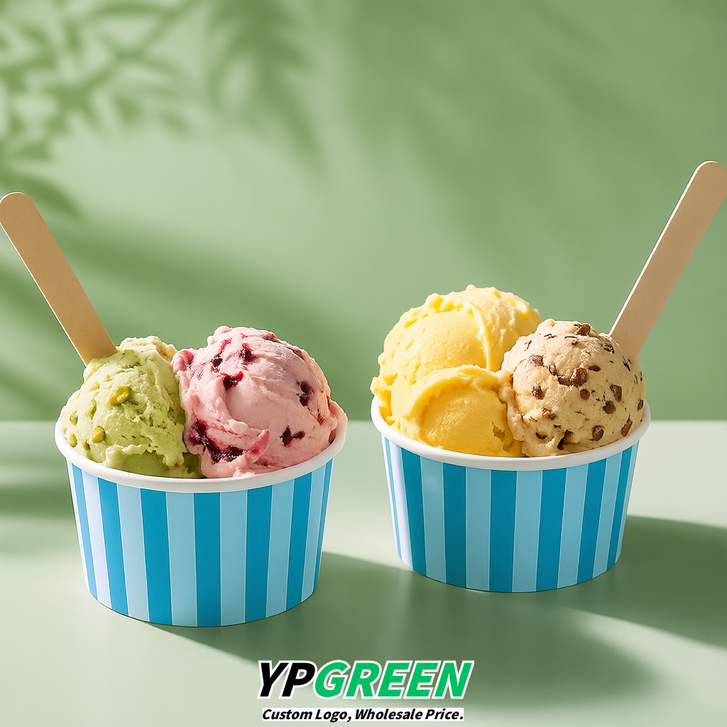 Cerulean Paper Gelato Takeaway Cup 2-10oz Disposable Ice Cream Bowls with Lids Factory