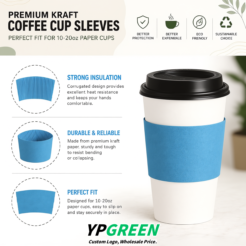 Cerulean Kraft Paper Coffee Cup Sleeves For 10, 12, 16, 20 oz Paper & Plastic Cups Factory