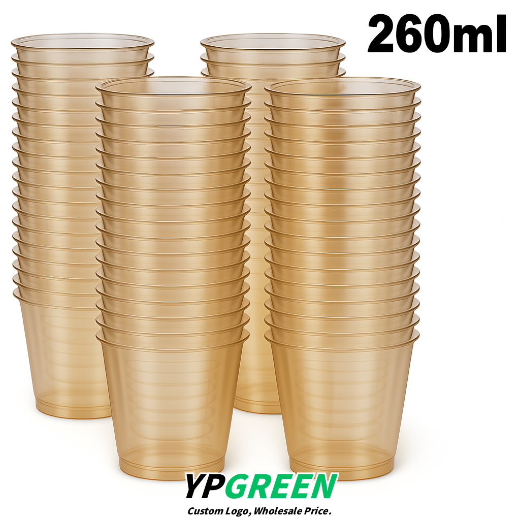Champagne Iced Latte Plastic Cup 260ml Disposable Clear Cup 9.2×5.5×7.1cm